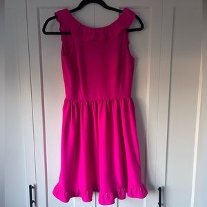 Kate Spade Fuchsia Hot Pink Ruffle Mini Dress With Pockets